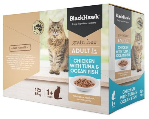 Black Hawk Feline Chicken Ocean Fish Tuna 12 x 85g
