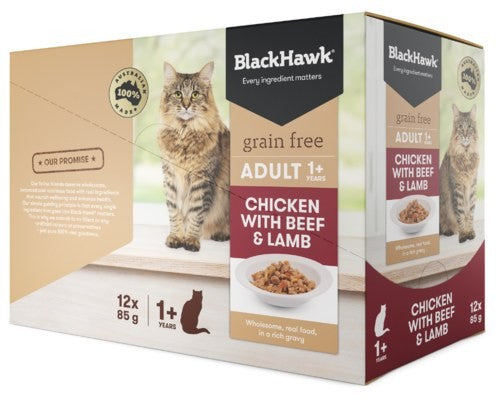 Black Hawk Feline Chicken Beef Lamb 85gx12
