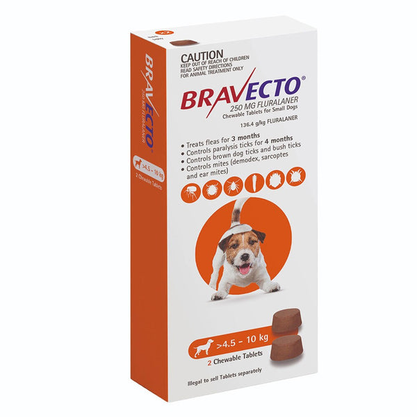 Bravecto Small Dog Orange 4.5-10kg 2pk